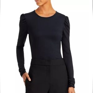 Rebecca Taylor Dark Navy Long Sleeve Puff Shoulder Top